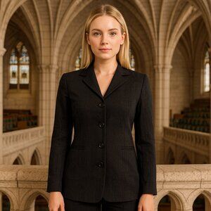 Womans Wool Blend Black Business Career Suit Tailored Blazer Jacket Sz 8 Office